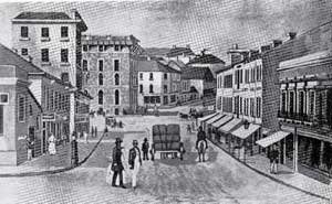 Hunter Street, Sydney, 1853 where showmen once pitched their tents.